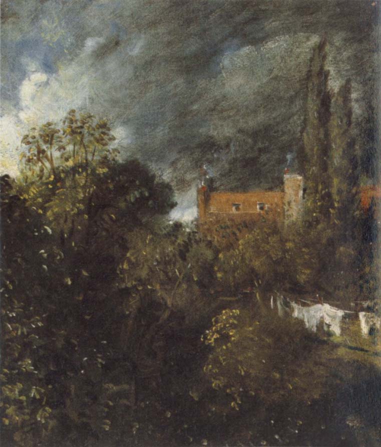 John Constable View in  Garden at Hampstead,with a Red House beyond